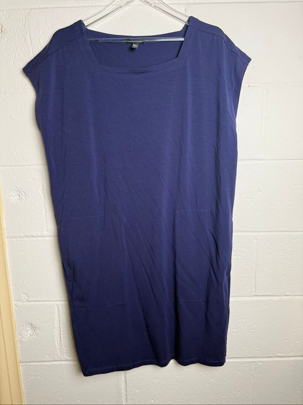 Eileen Fisher Purple Shift Dress L Tencel Career Office Workwear Minimalist Pock